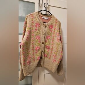 Floral Knit Cardigan Sweater